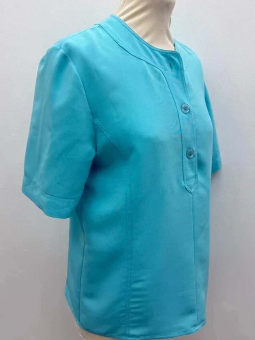 Viyella Turquoise Blue Short Sleeve Button Top 12 - Picture 2 of 5